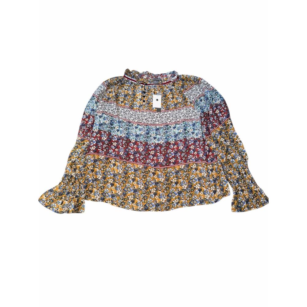 Chelsea & Theodore Floral Sheer Blouse with Bell SleevesWomen's Small